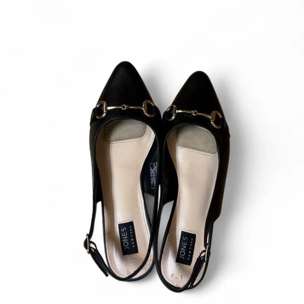 Jones New York Black Pointed Toe Slingback Flats